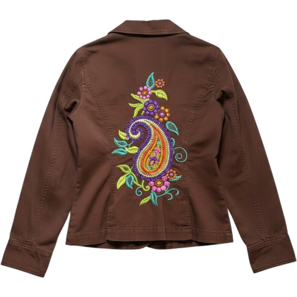 Tco Brown Embroidered Paisley Blazer Jacket Women Medium